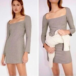 Zara Mini Dress Women Size Small Houndstooth Square Neck Long Sleeve